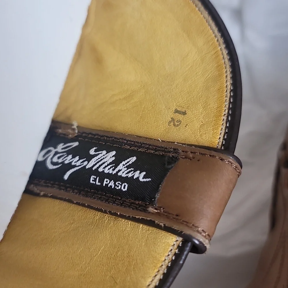Larry Mahan Vintage Size 8 Leather Tan Taupe Western Cowboy Cowgirl Boots